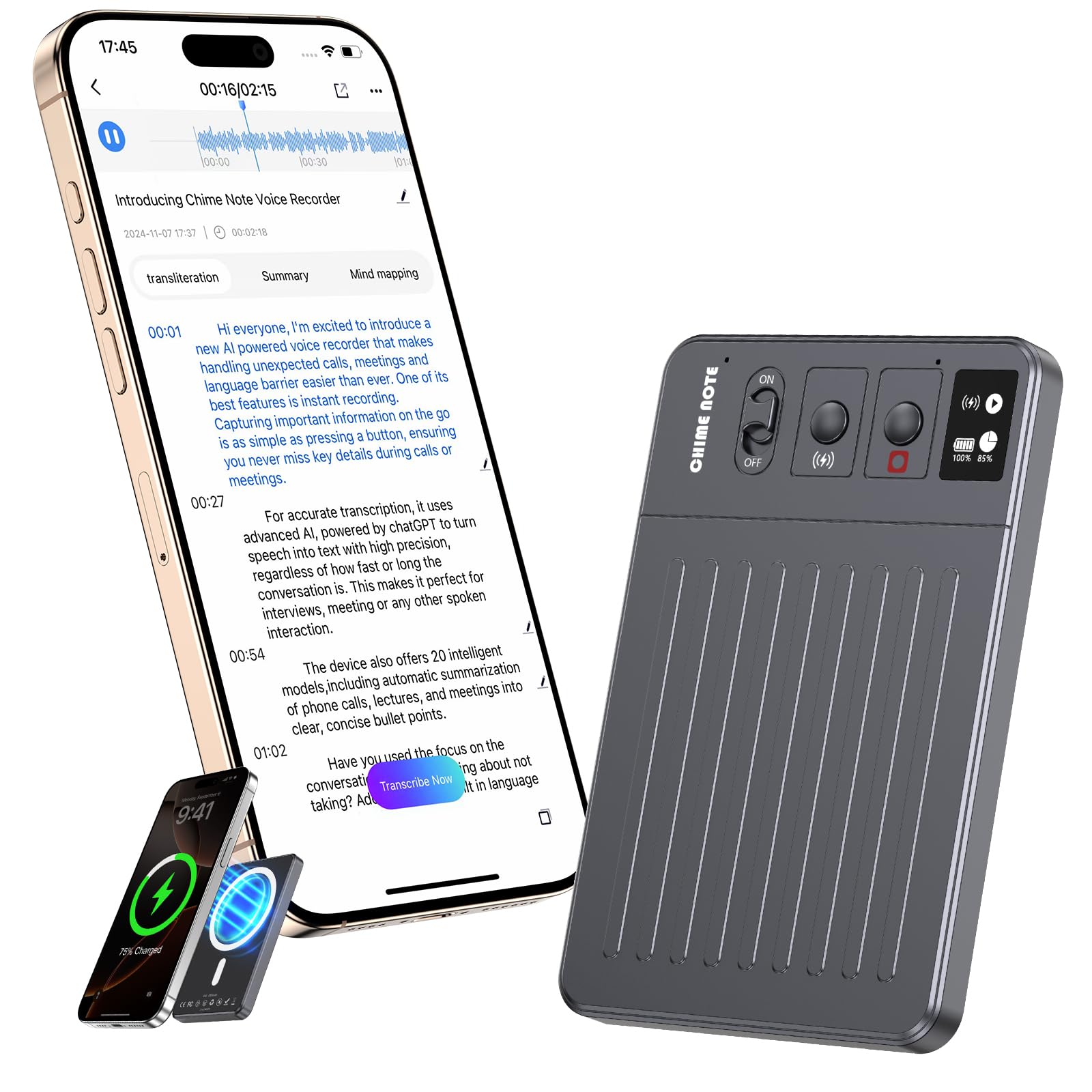 Registratore Vocale AI 64GB, Grafite