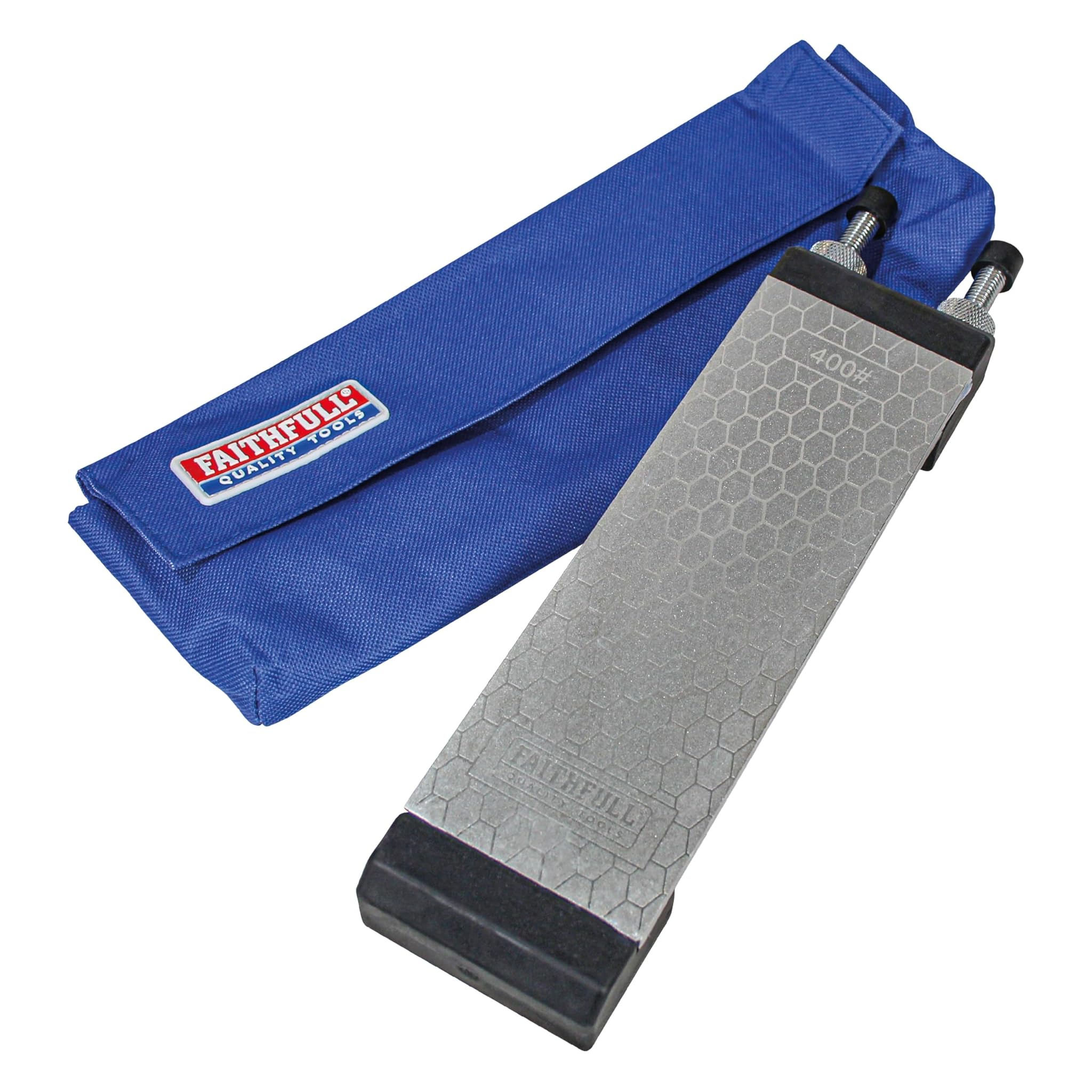 Kit di pietre diamantate per affilatura Faithfull a doppio lato - Pietra per affilatura con base di appoggio e custodia, grana 400G / 1000G per scalpelli, ferri da pialla e lame - 200 x 70 mm
