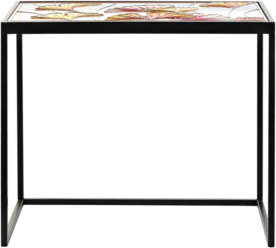 TAVOLO AUXILIARE SET 3 METALLO VETRO 60X40X50 FOGLIE - immagine 3