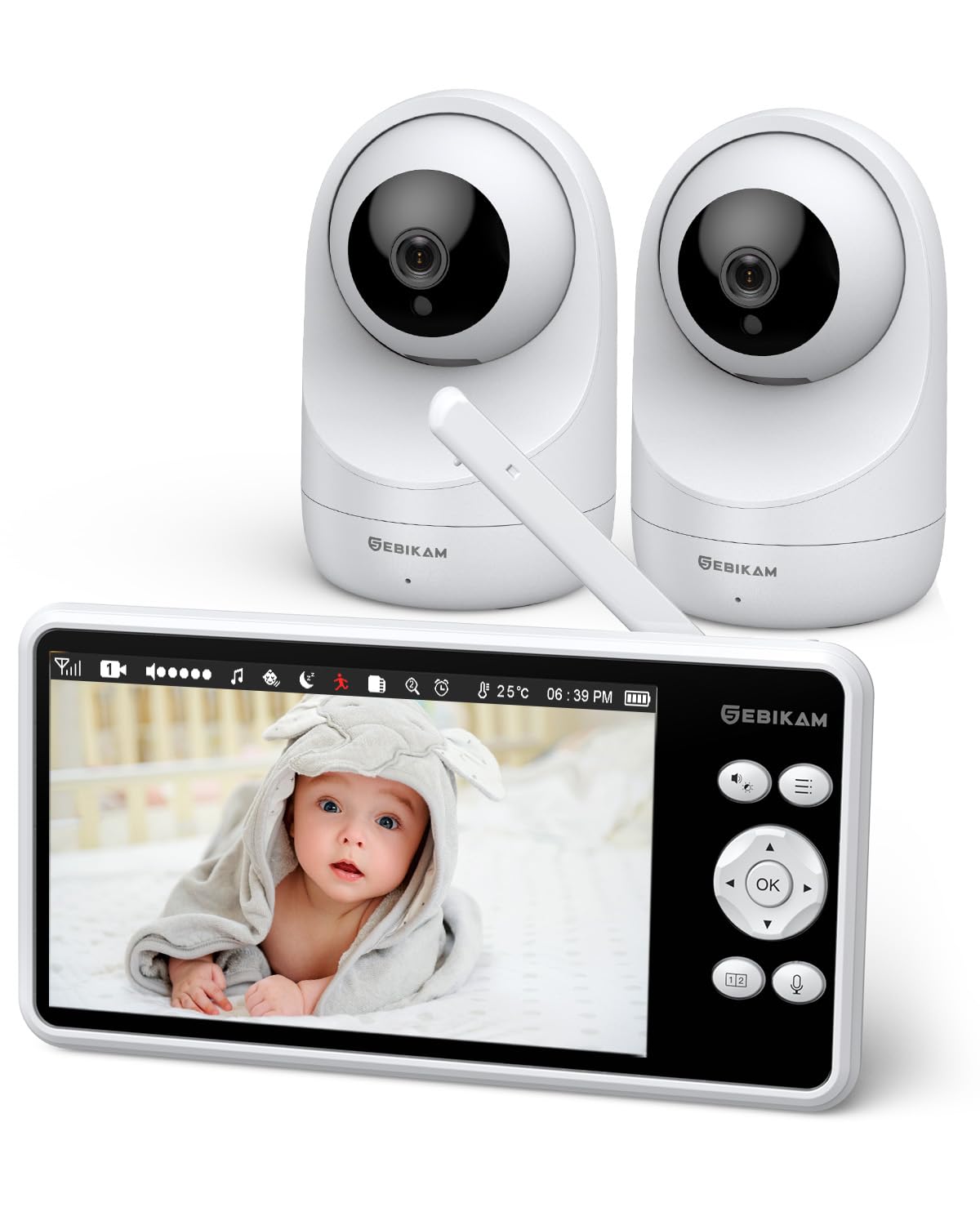 Sebikam Babyphone con 2 Telecamere, Monitor Video 5" 720P HD IPS