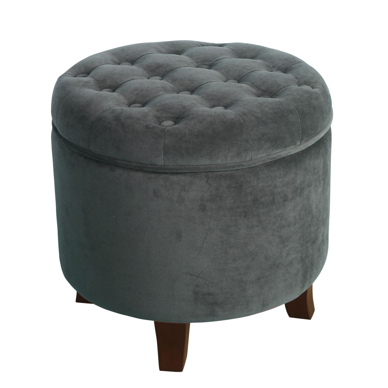 Kinfine Velvet Tufted Round, Contenitore con Coperchio, Dark Grey