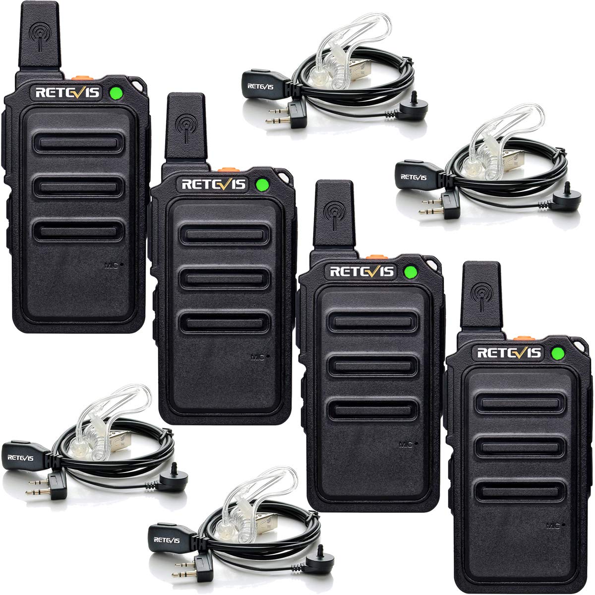 Retevis RT619 Walkie-Talkie, Ricetrasmittenti Walkie Talkie Professionali 1300mAh, PMR446, VOX, Auricolari Walkie Talkie Ricaricabili per Ristorante, Al dettaglio, Escursioni, Regalo (Nero, 2 Pezzi)
