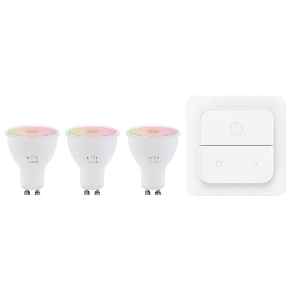EGLO connect.z Set di 3 lampadine LED Smart Home GU10, con interruttore, ZigBee, app e controllo vocale Alexa, dimmerabile, luce bianca calda e fredda, RGB, 345 lumen, 4,9 W