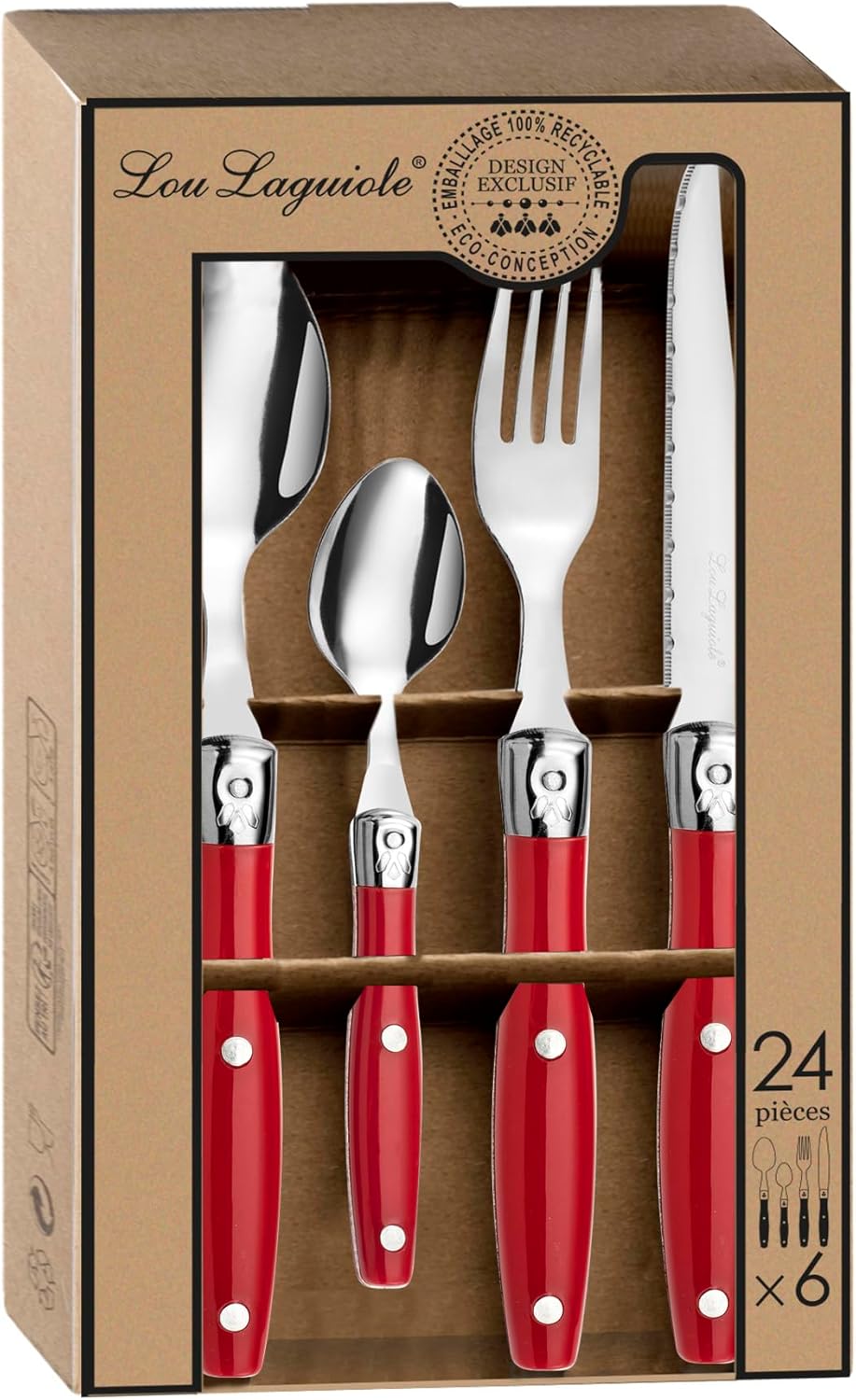 Amefa Comptoir Servizio Posate 24 Pezzi, Manico Rosso - immagine 4