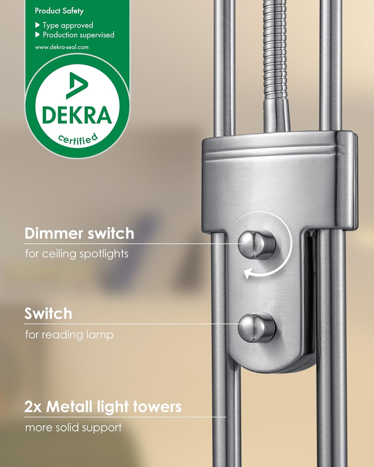 Home Sweet Home Lampada da Terra Classica 180cm, Argento - immagine 3