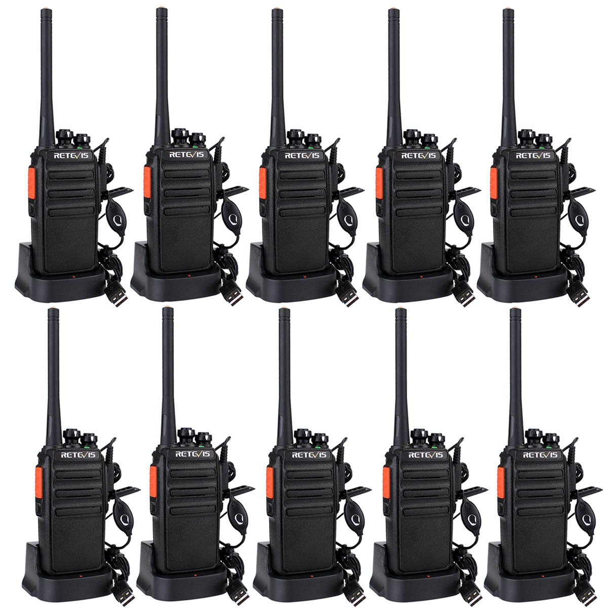 Retevis RT24 Walkie Talkie PMR446 (5 Coppie), Nero