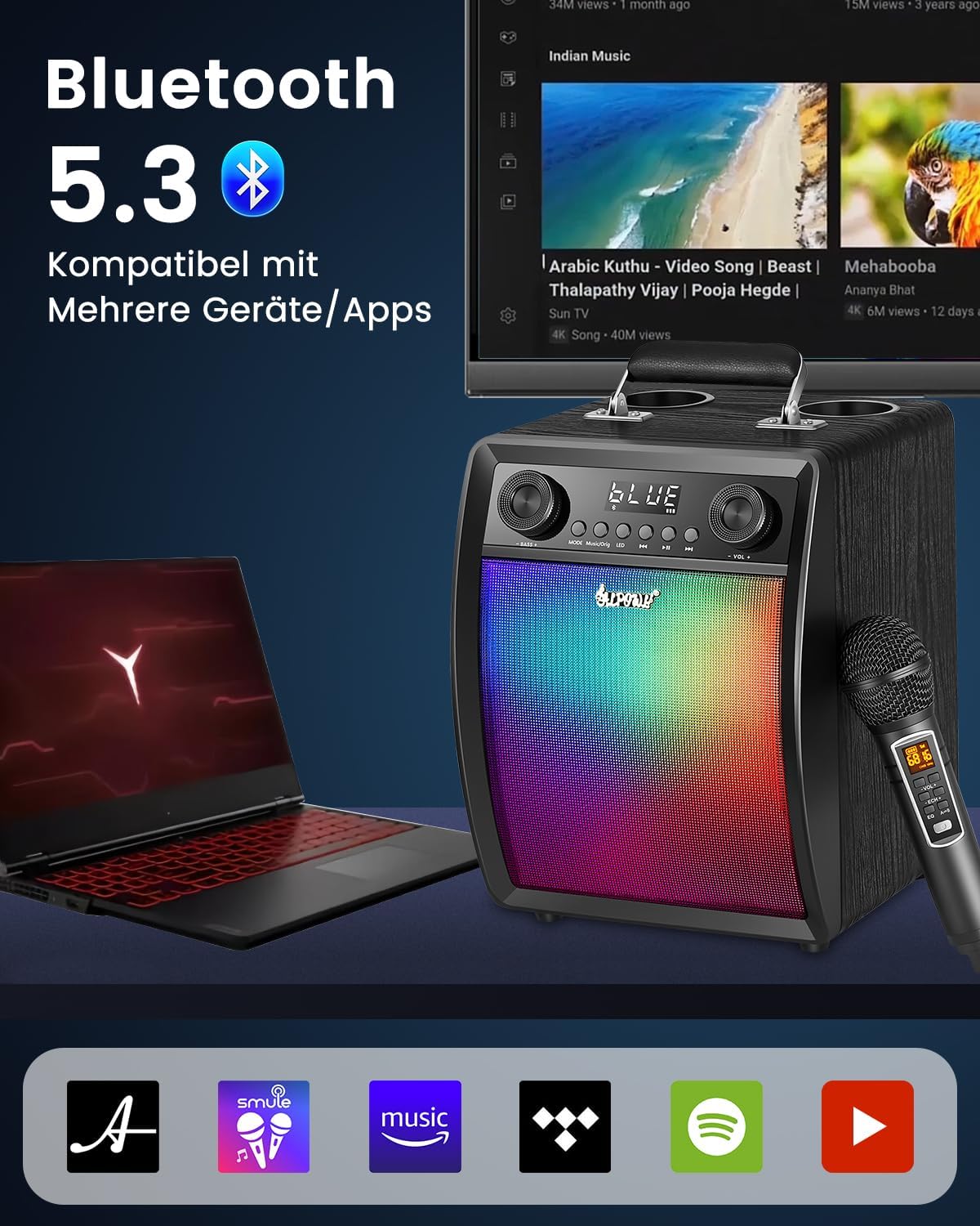 Macchina Karaoke con 2 Microfoni Wireless UHF - immagine 4