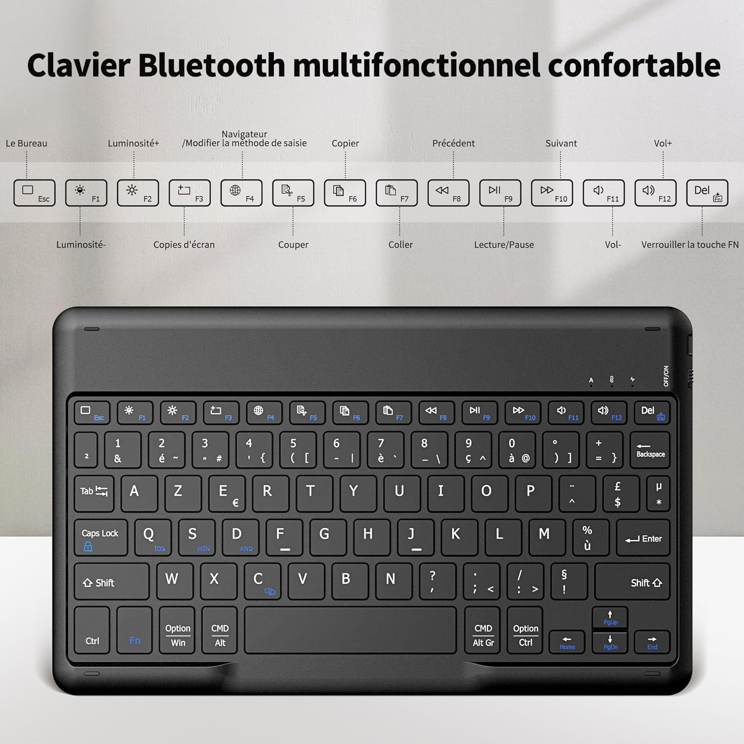 Easyacc Tastiera Bluetooth Wireless AZERTY, Nero - immagine 3