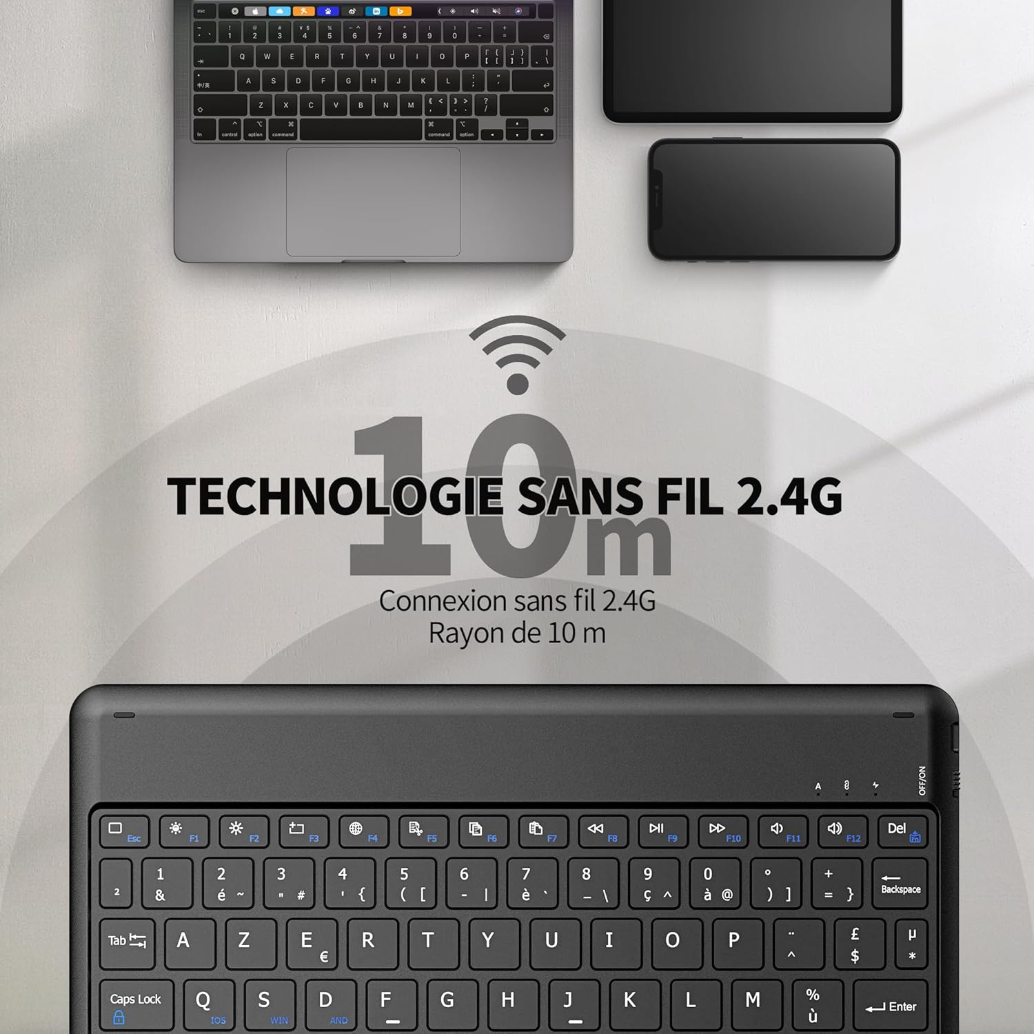 Easyacc Tastiera Bluetooth Wireless AZERTY, Nero - immagine 5