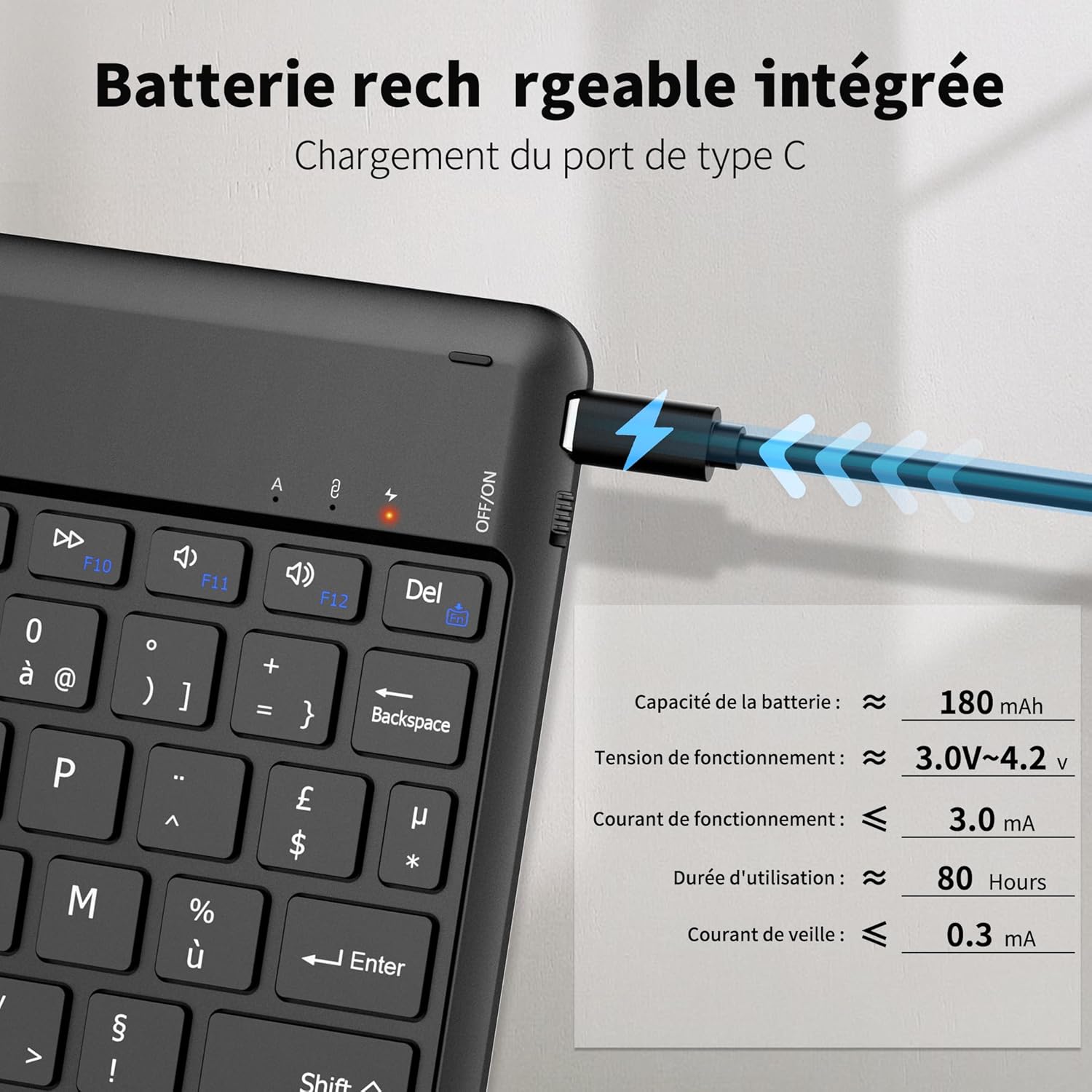 Easyacc Tastiera Bluetooth Wireless AZERTY, Nero - immagine 6