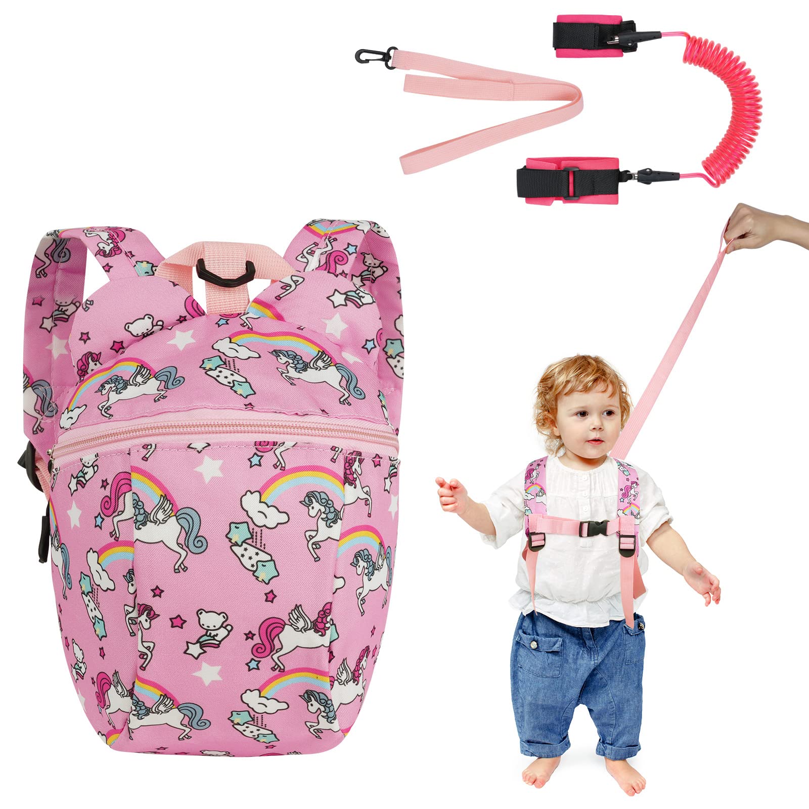 AOMIG Imbracatura di Sicurezza Bambini, Zaino per Bambini con Guinzaglio di Sicurezza, Bambino Anti-perso Zaino per Bambino e Bambino Imparare A Camminare, Unicorno
