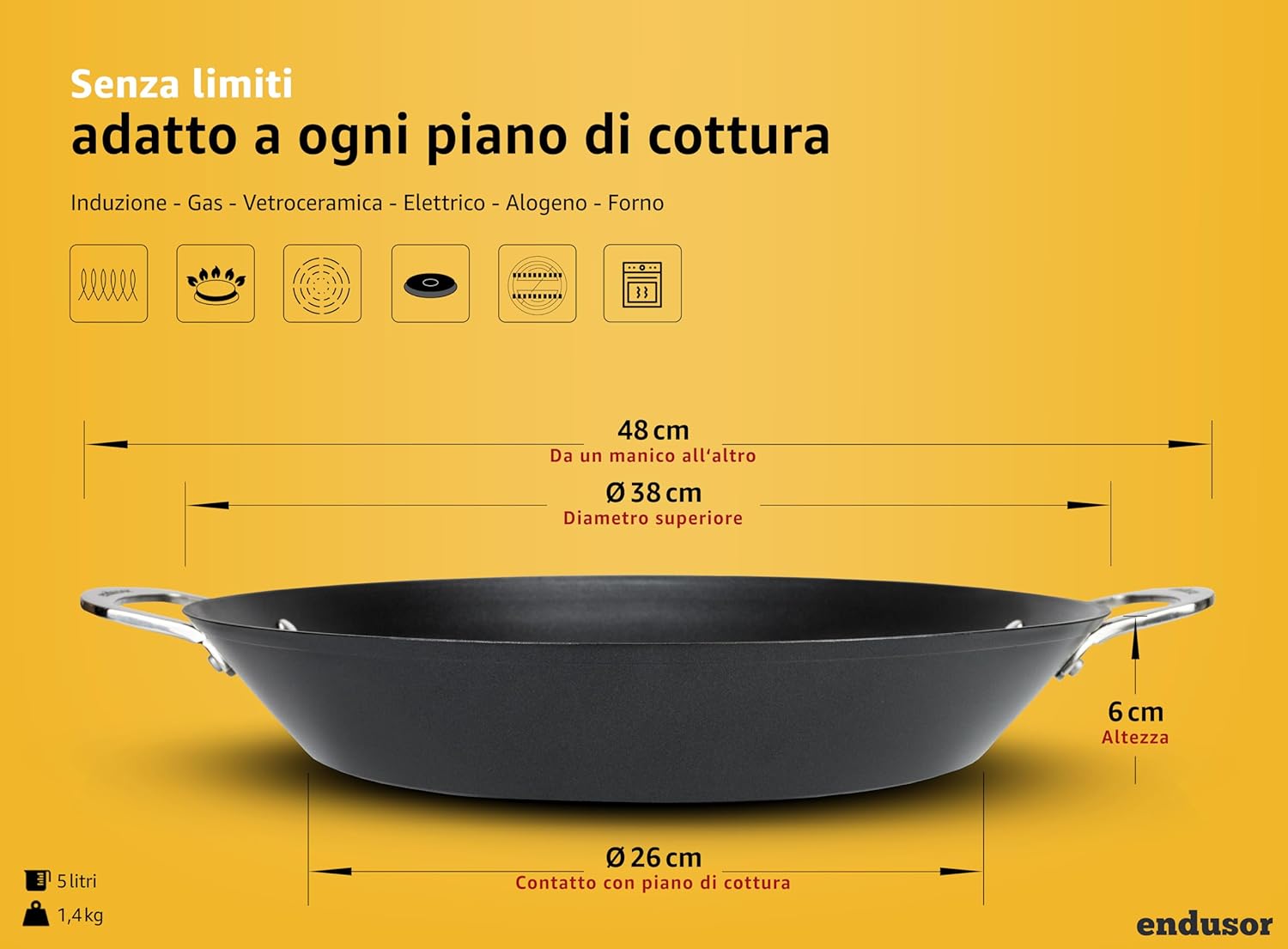 Endusor Padella Paella 38 cm Antiaderente - immagine 3