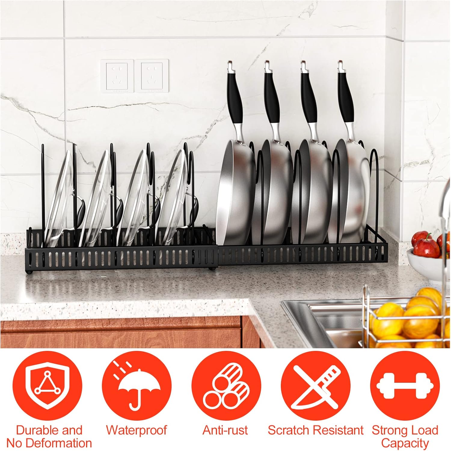 Fousenuk Porta Coperchi Pentole e Padelle, Nero - immagine 3