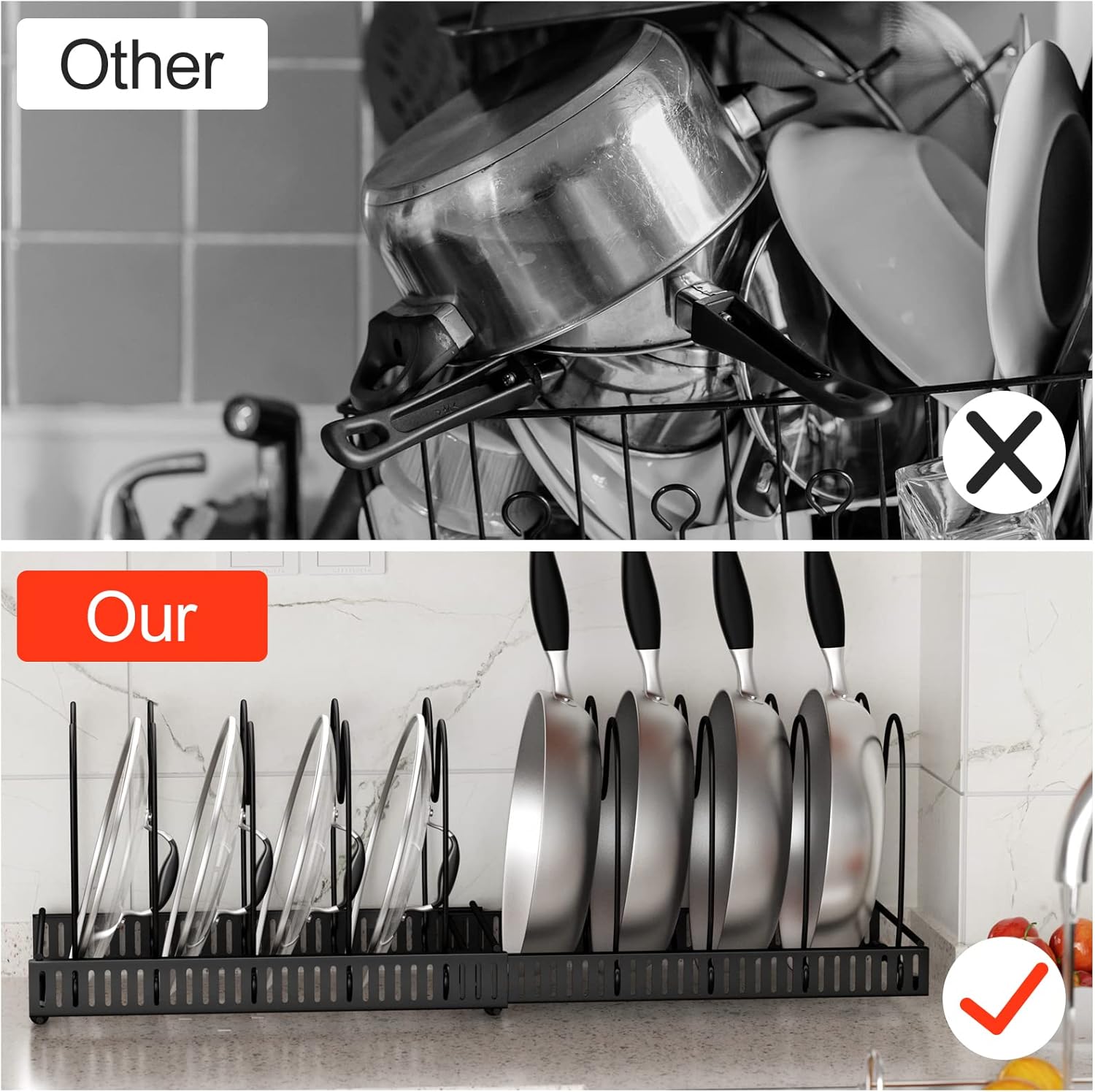 Fousenuk Porta Coperchi Pentole e Padelle, Nero - immagine 4