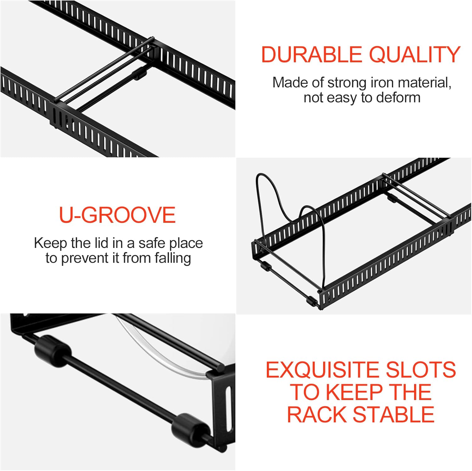 Fousenuk Porta Coperchi Pentole e Padelle, Nero - immagine 6