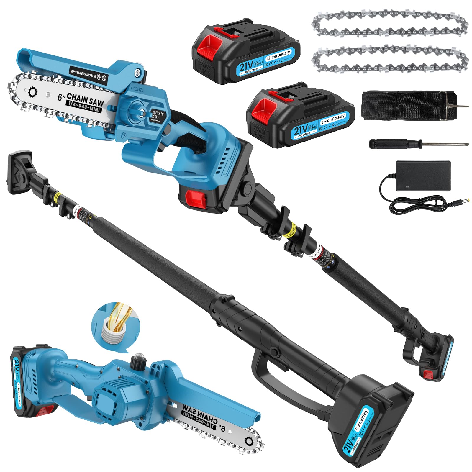 Motosega a Palo Elettrica 6 Pollici con Asta Allungabile