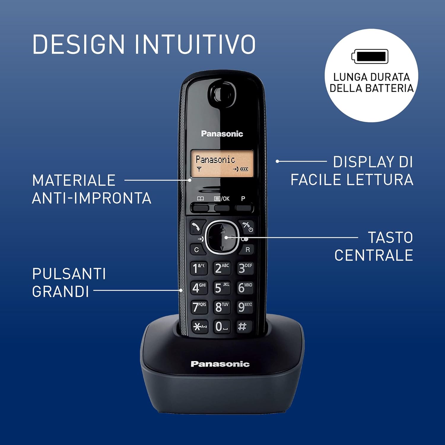 Panasonic KX-TG1611JTH Telefono Cordless Digitale, Grigio - immagine 2