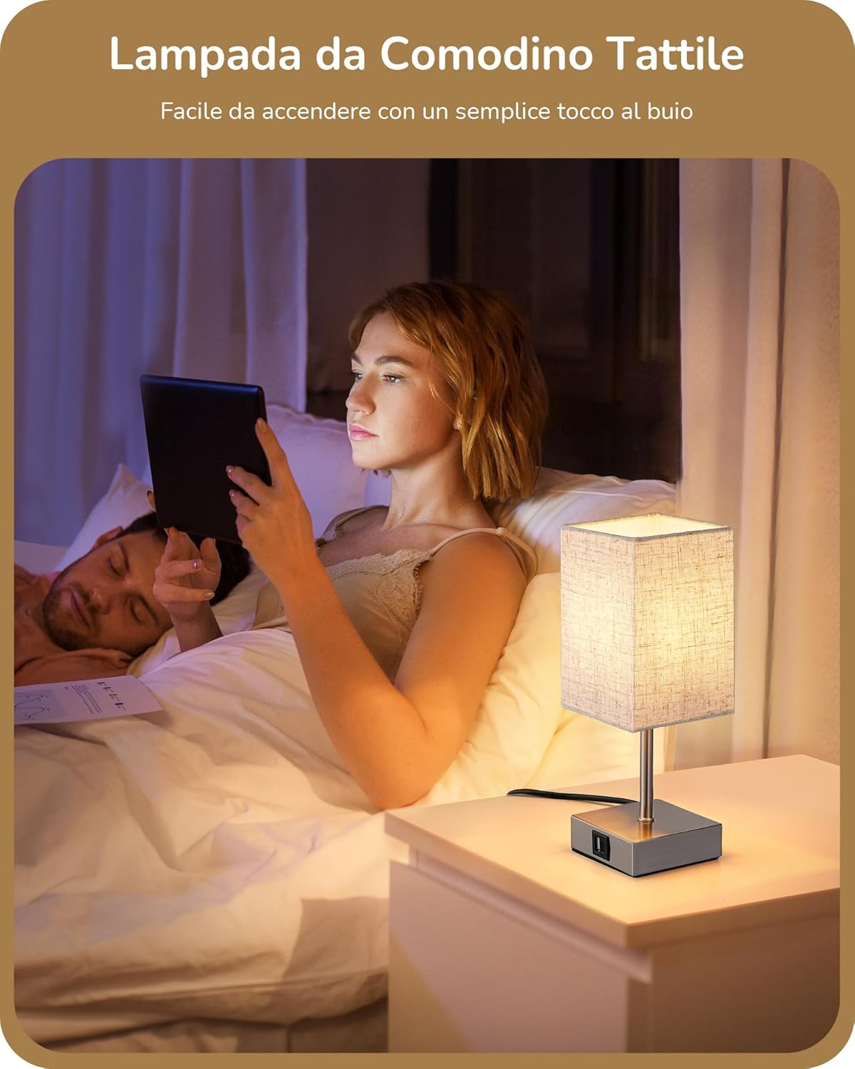 EDISHINE Lampada Comodino Touch con USB-A e Type-C (2 pz) - immagine 3