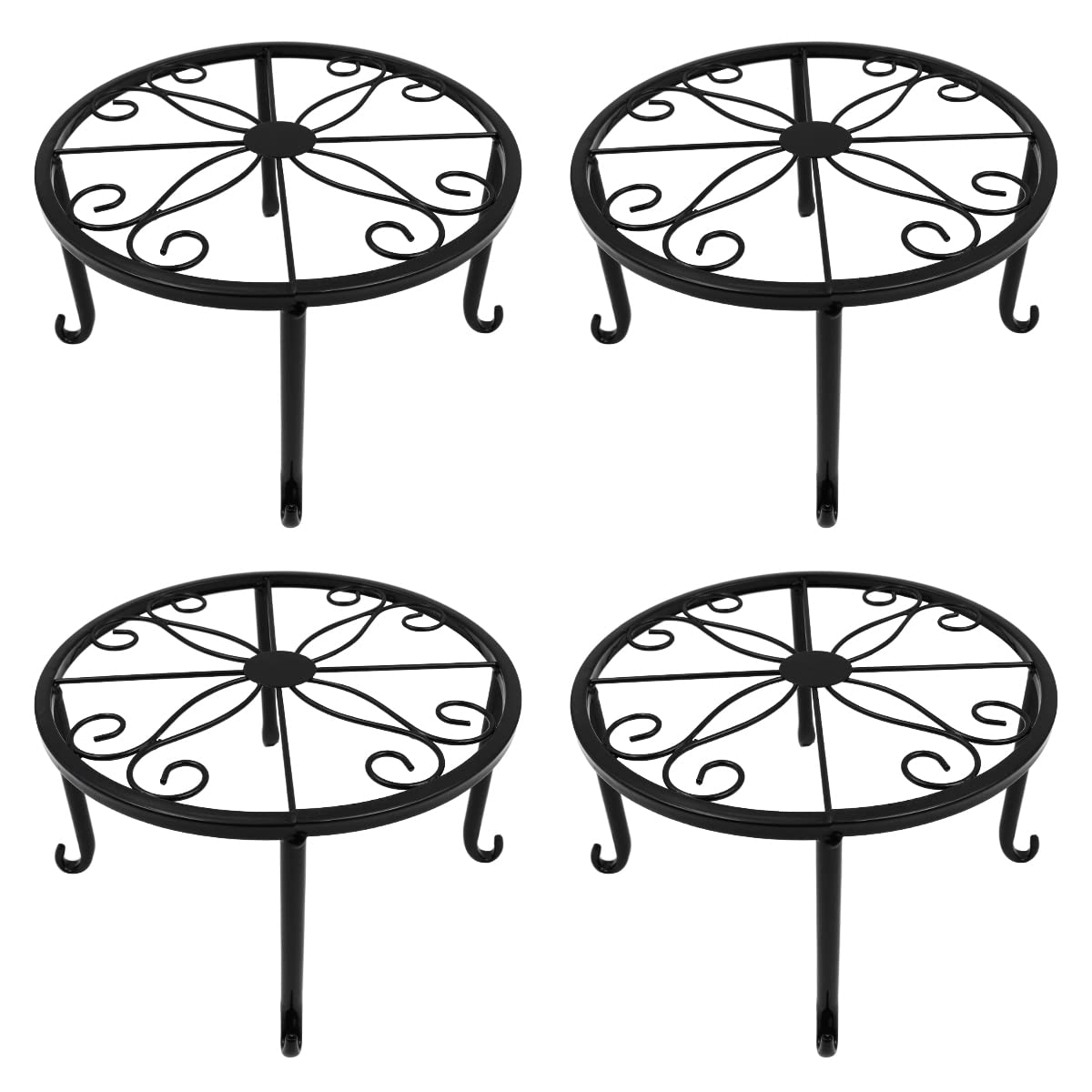 Set 4 Supporti per Vasi Fiori 24cm, Rotondi in Metallo