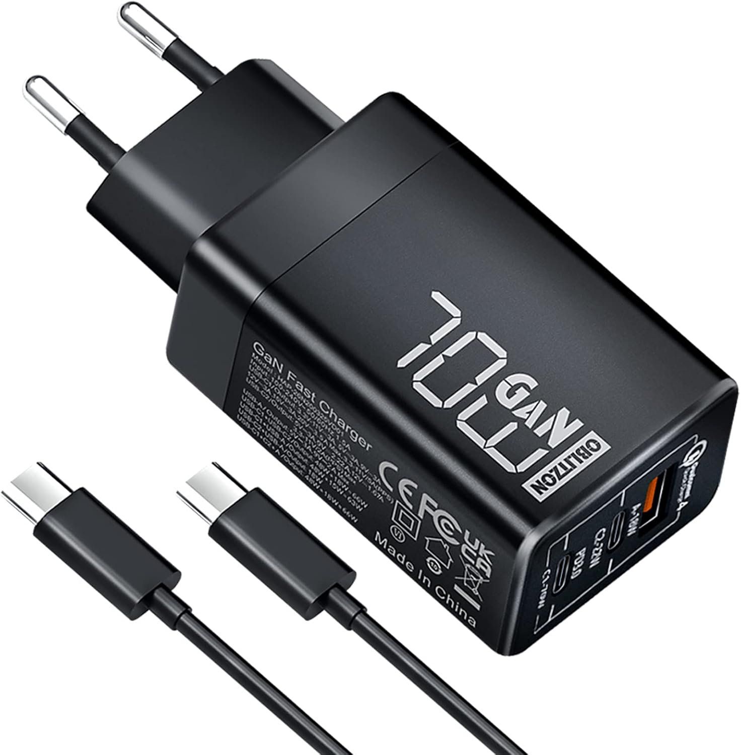 Caricatore USB C 70W GaN 3 Porte PD3.0 con Cavo 100W - immagine 1