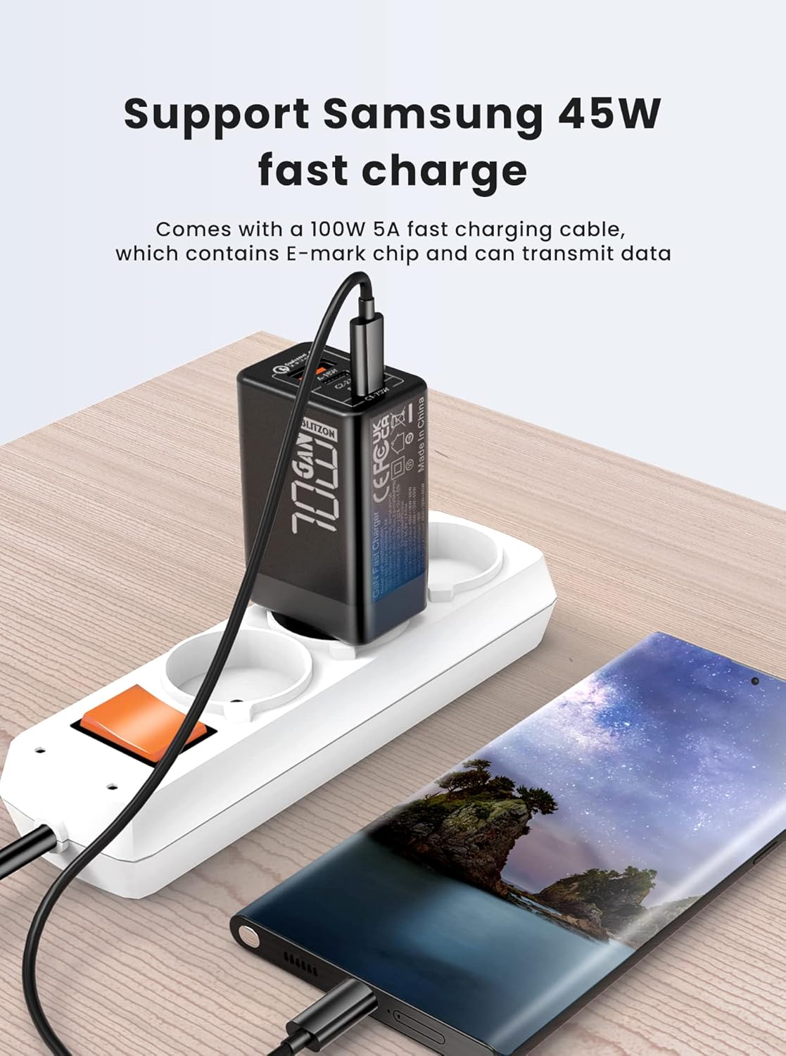 Caricatore USB C 70W GaN 3 Porte PD3.0 con Cavo 100W - immagine 3