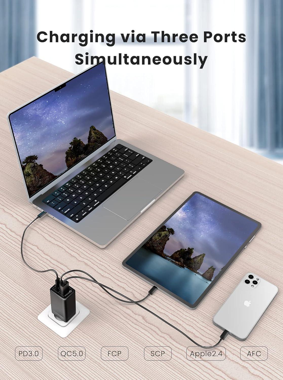 Caricatore USB C 70W GaN 3 Porte PD3.0 con Cavo 100W - immagine 4