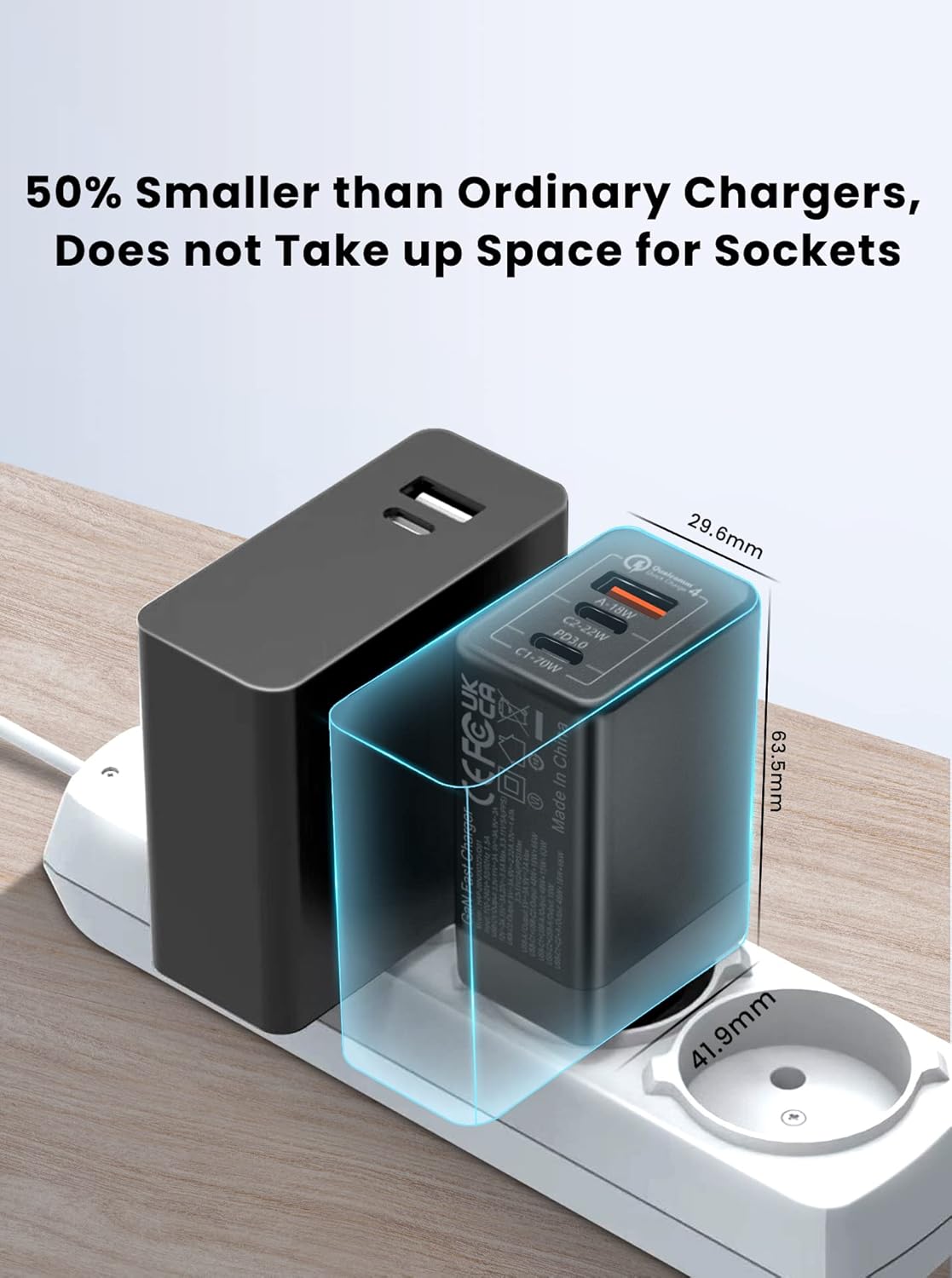 Caricatore USB C 70W GaN 3 Porte PD3.0 con Cavo 100W - immagine 5