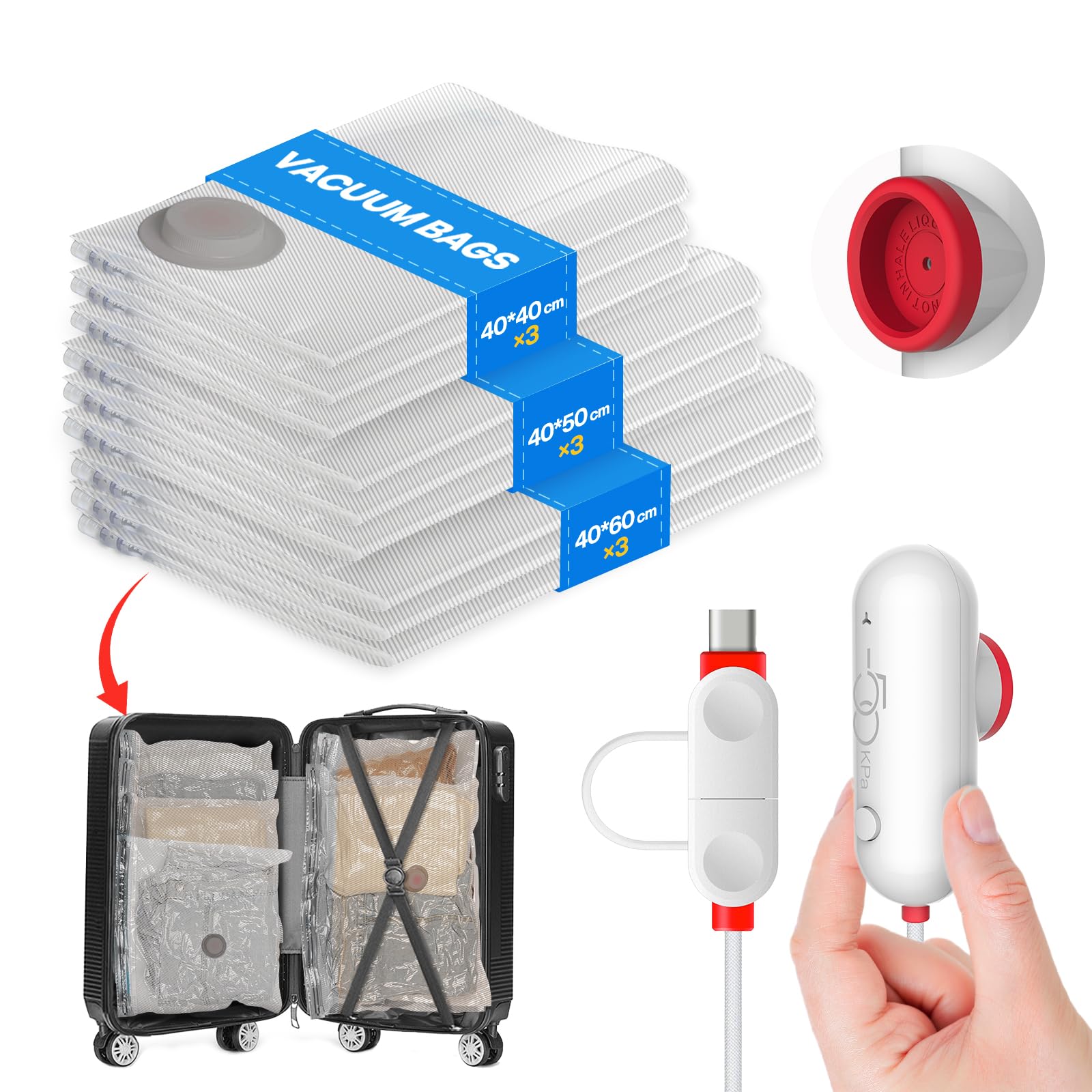 Sacchi Sottovuoto Vestiti con Pompa Elettrica USB, 9 Pezzi