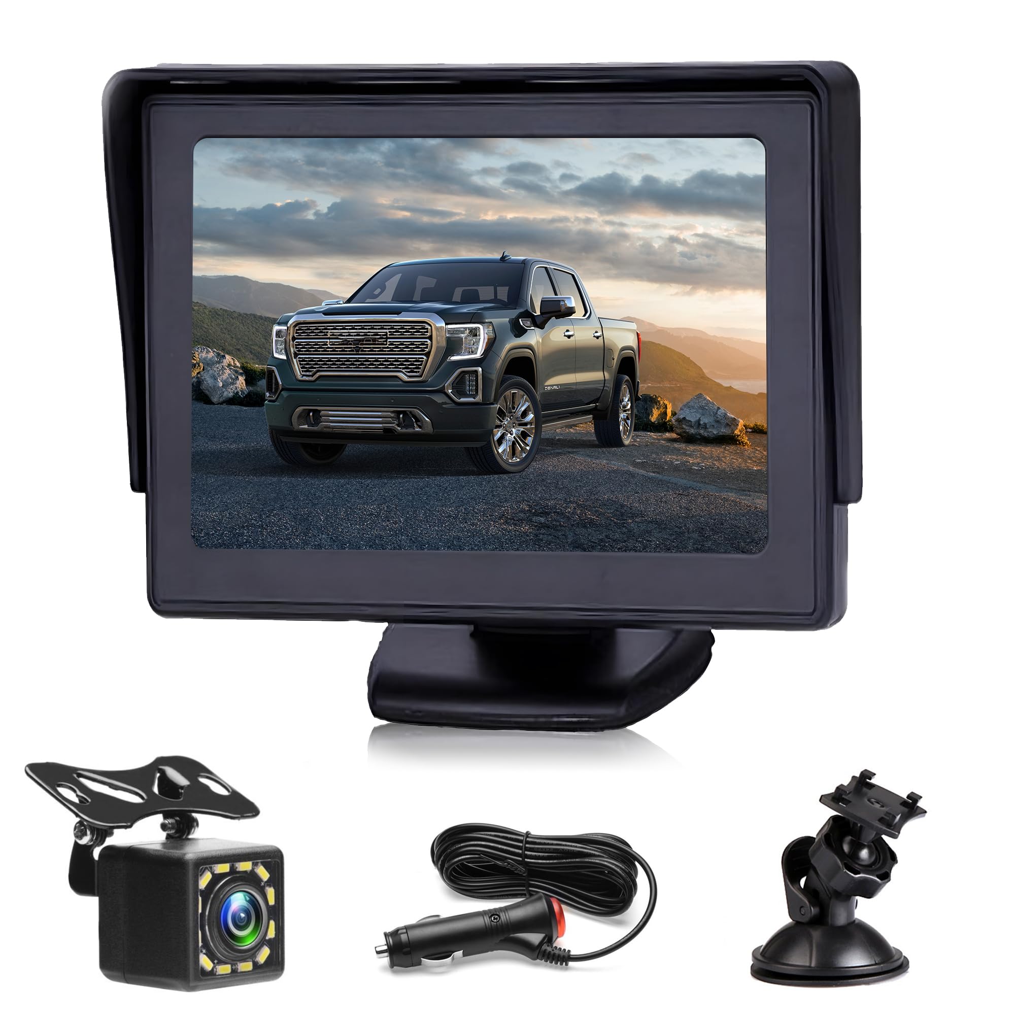 Rimoody Telecamera Posteriore per Auto Telecamera Retromarcia con Monitor LCD da 4,3",12 V-24 V Assistenza al Parcheggio, Visione Notturna, Impermeabile, Telecamera per Auto/Bus/Camion/Camper/Furgone