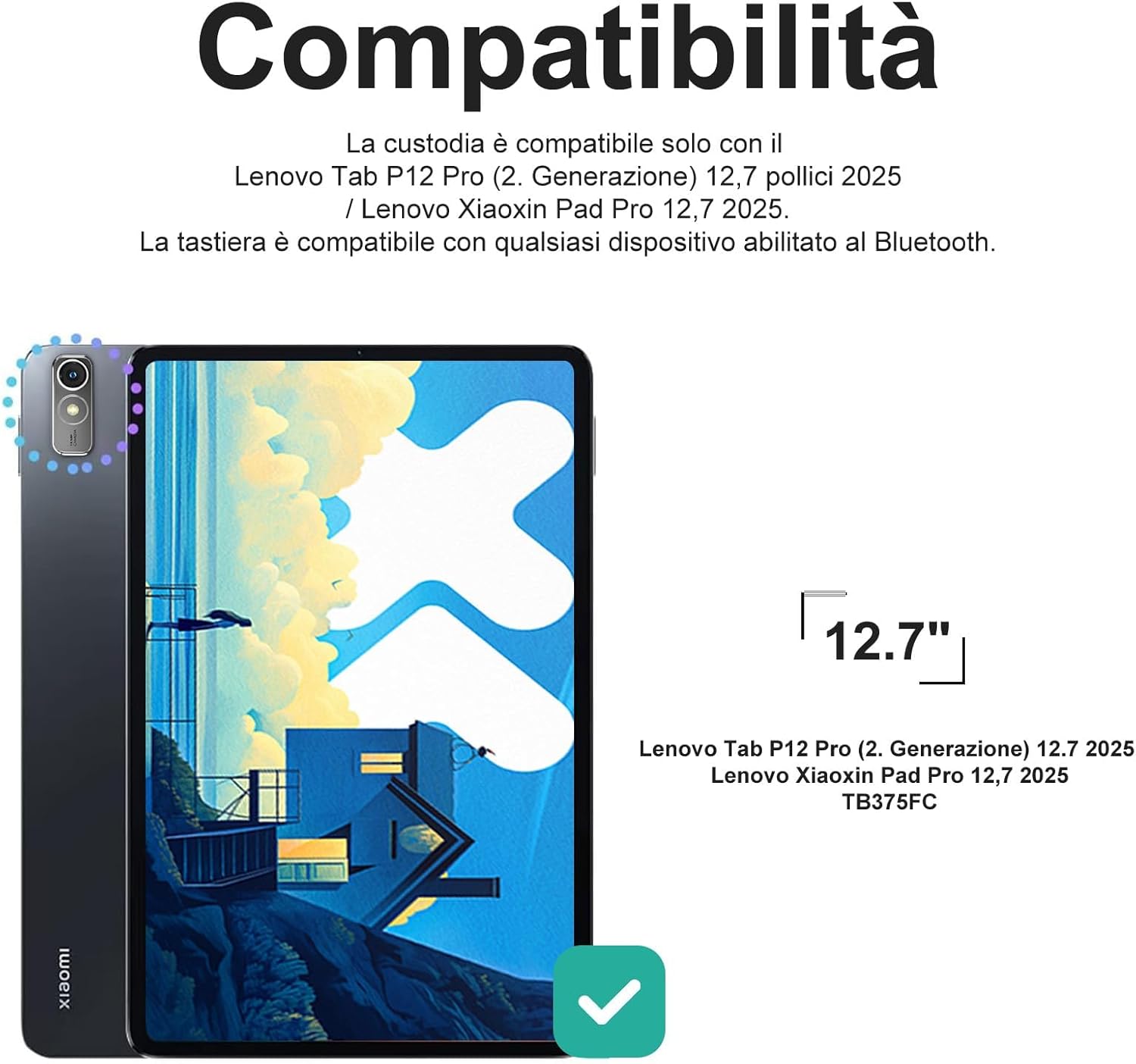 Cover Tastiera Lenovo Idea Tab Pro 12.7" 2025 con Touchpad - immagine 2