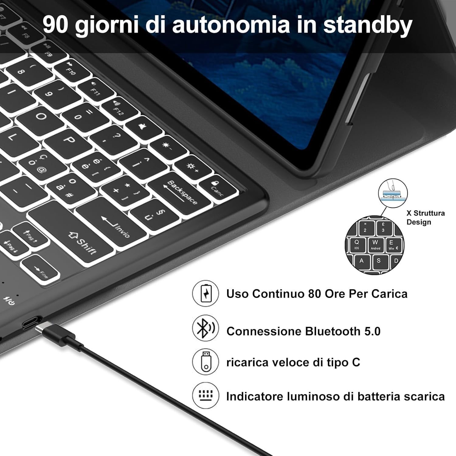 Cover Tastiera Lenovo Idea Tab Pro 12.7" 2025 con Touchpad - immagine 4