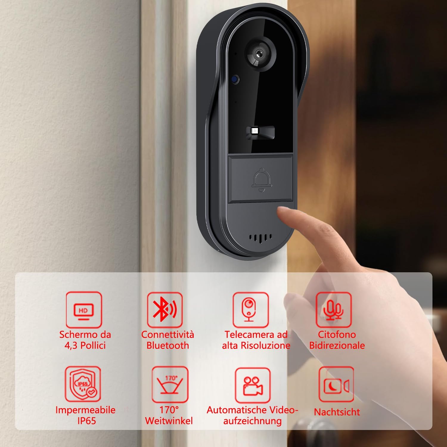 Tkmars Videocitofono Wireless Esterno 1080P con Schermo 4.3" - immagine 7