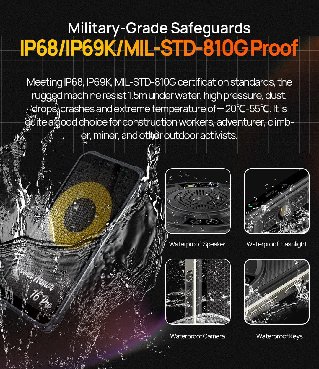 Ulefone ARMOR 16 PRO - Smartphone Rugged Android 12, Nero - immagine 5