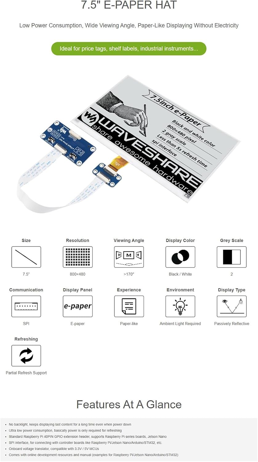 Display E-Ink 7.5 pollici 800x480 Pixel - immagine 6