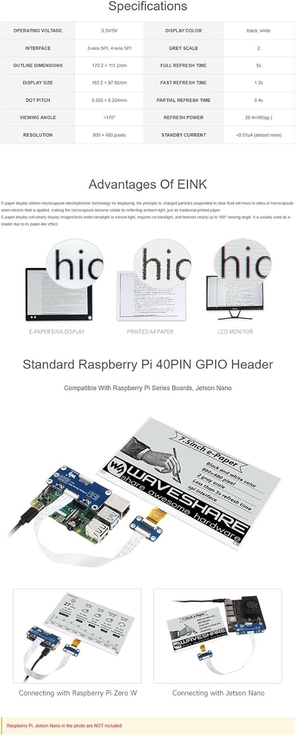 Display E-Ink 7.5 pollici 800x480 Pixel - immagine 7