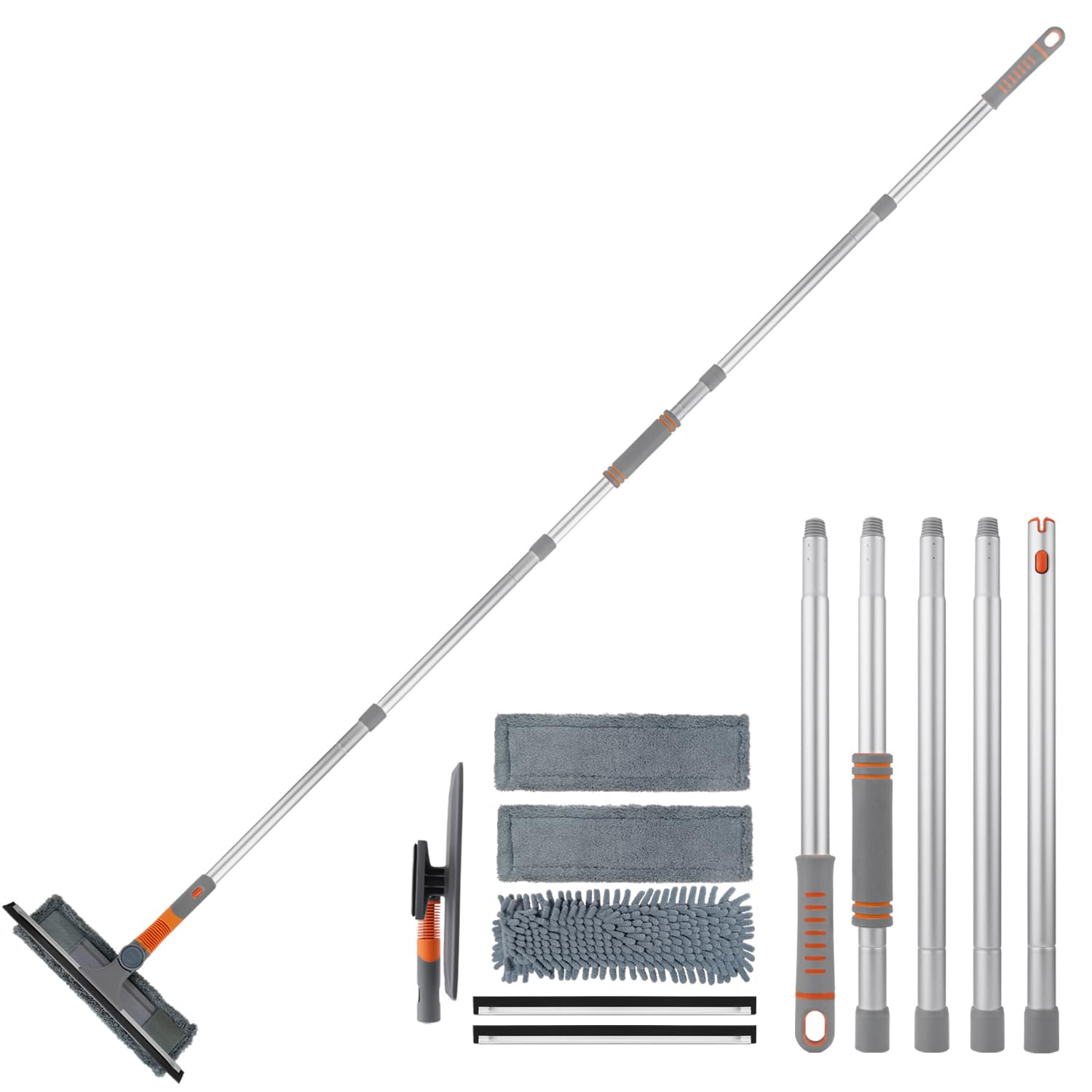 Tendak Tergicristalli con manico telescopico, 3 in 1, professionale per finestre, da 23 cm a 200 cm, pulitore per vetri per finestre alte in interni ed esterni