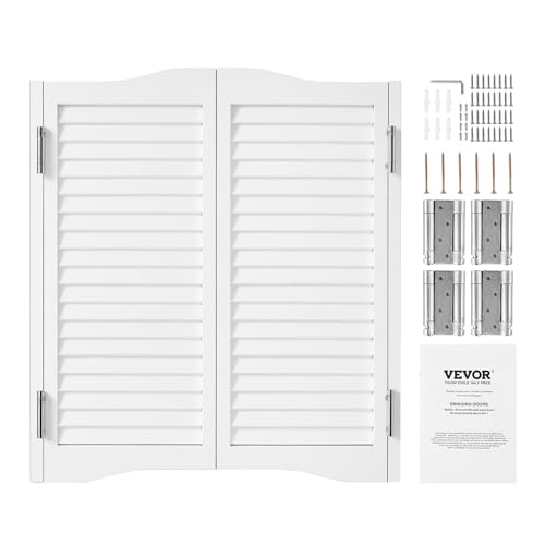 VEVOR Porte Oscillanti per Bar 805 x 900 mm Porte Interne per Saloni con Parte Superiore ad Arco, Doppia Azione in Legno di Pino, con Cerniere e Kit Ferramenta, per Cucina Bar Pub Ingresso, Bianco
