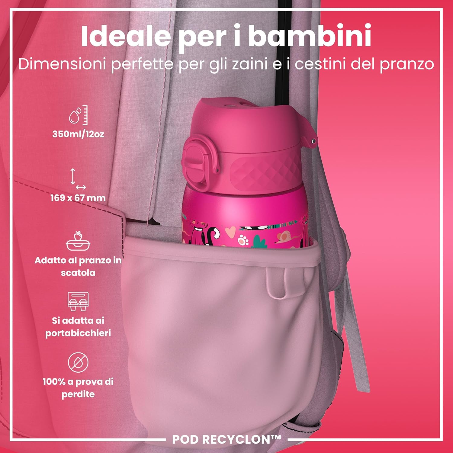 Ion8 Borraccia per Bambini 350ml - Design Gatti - immagine 2