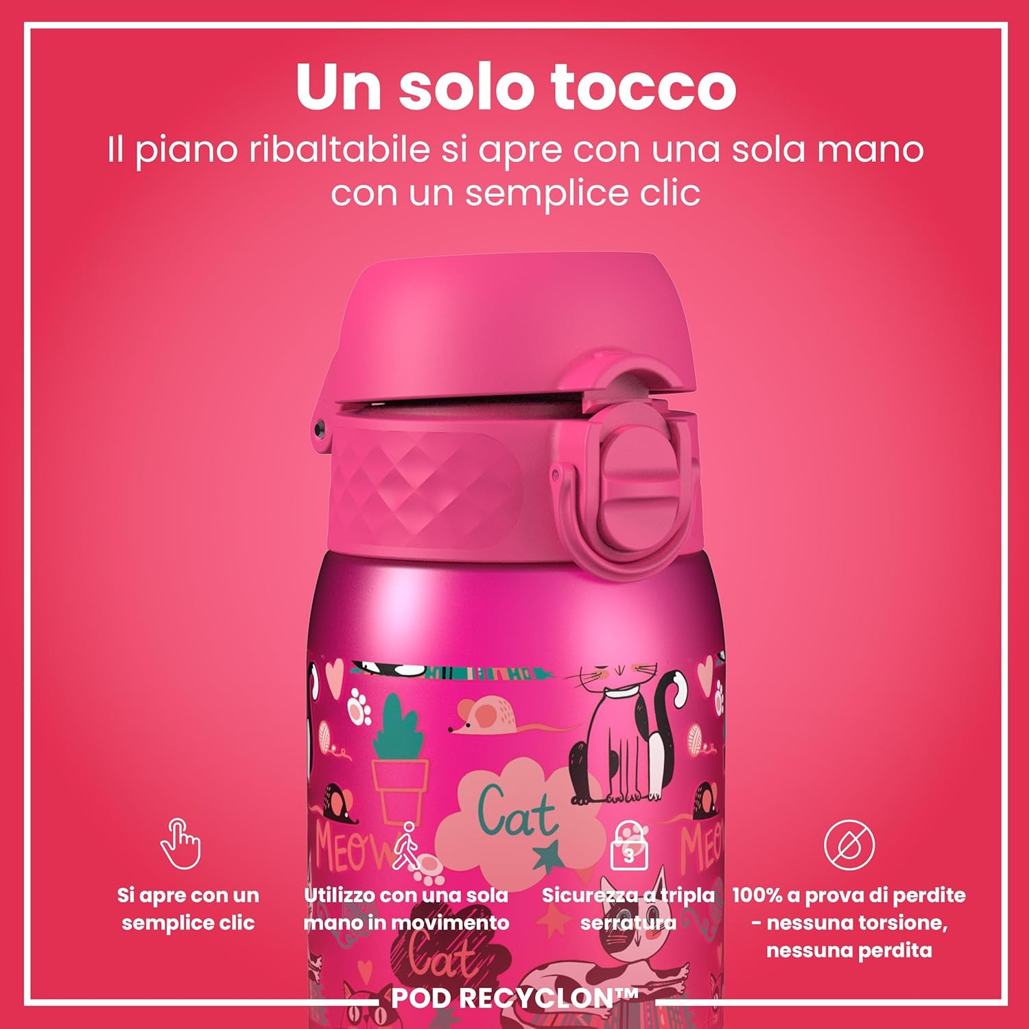 Ion8 Borraccia per Bambini 350ml - Design Gatti - immagine 3
