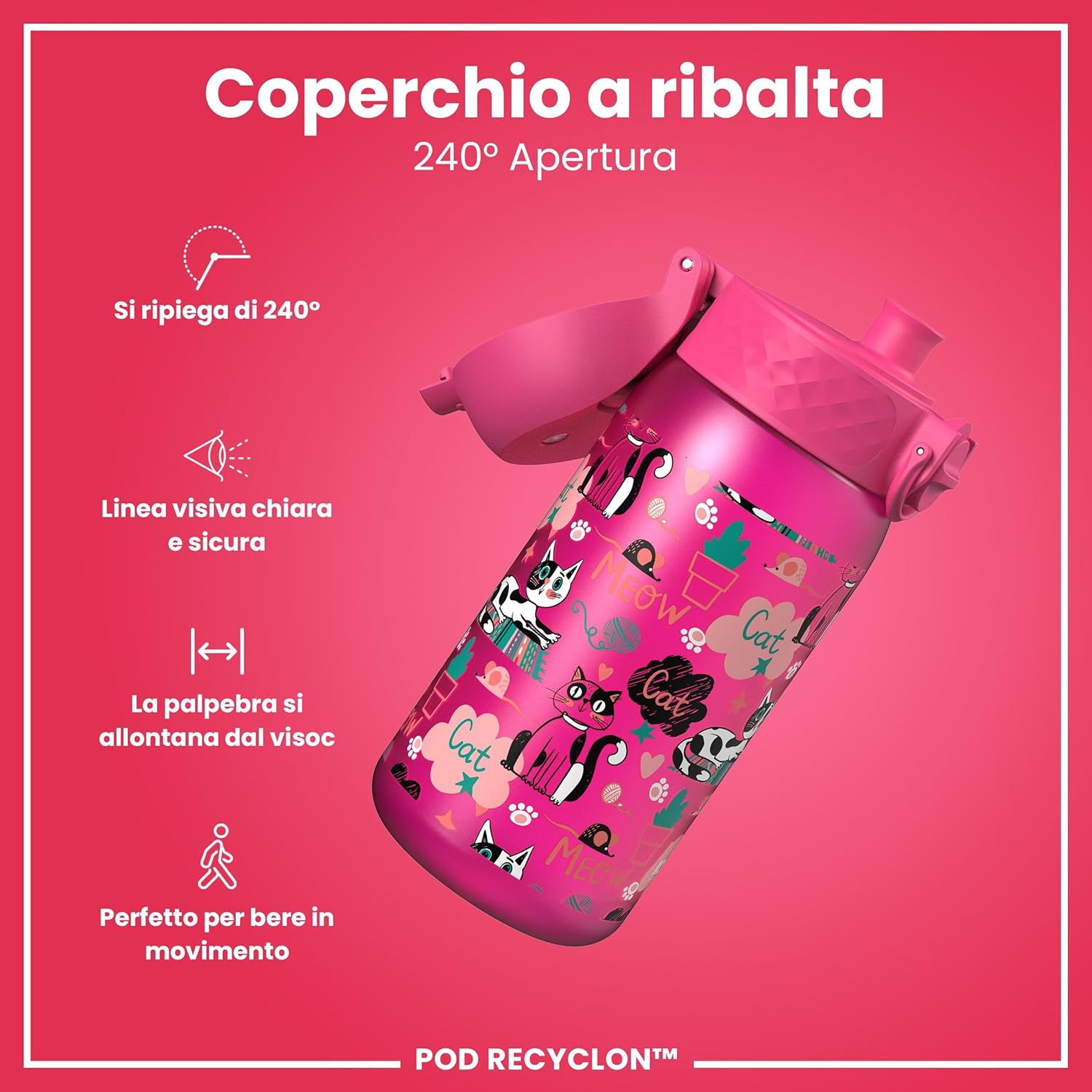 Ion8 Borraccia per Bambini 350ml - Design Gatti - immagine 4
