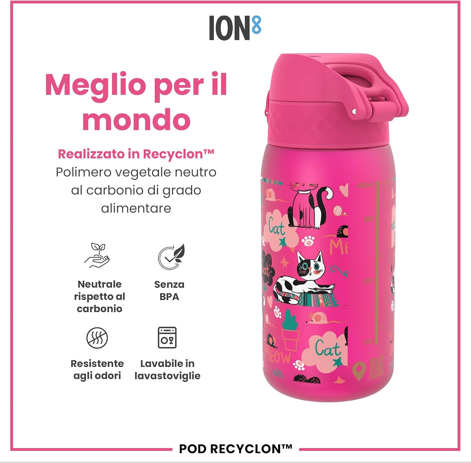 Ion8 Borraccia per Bambini 350ml - Design Gatti - immagine 5