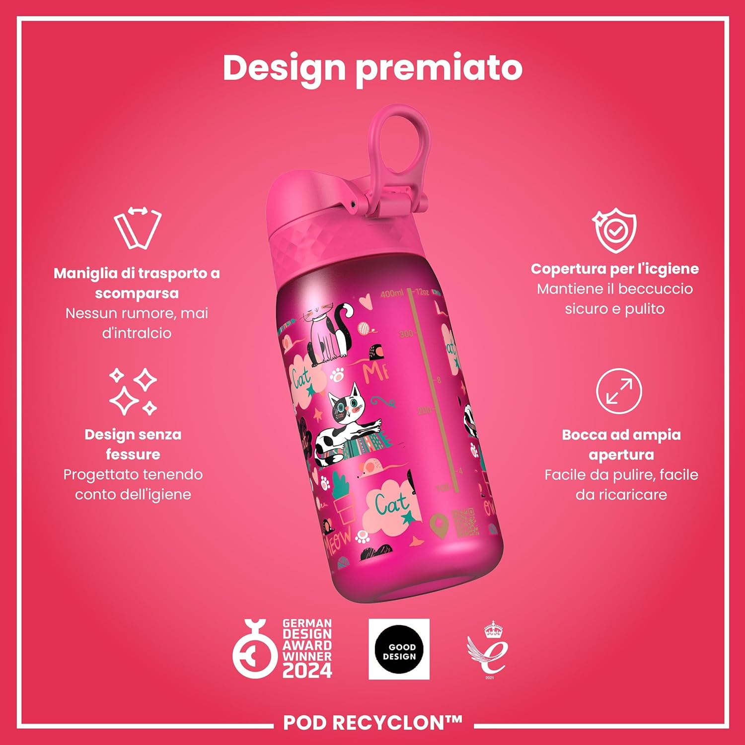 Ion8 Borraccia per Bambini 350ml - Design Gatti - immagine 6
