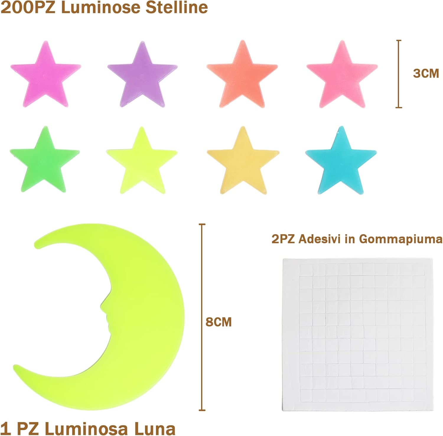 Stelle Fluorescenti Adesive Soffitto 200 Pezzi 3D - immagine 2