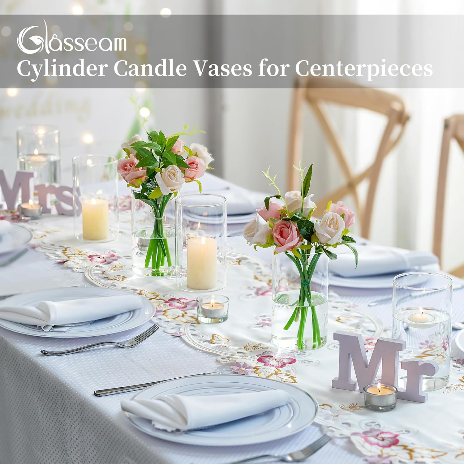 Glasseam Vasi Cilindrici Trasparenti per Fiori - immagine 2