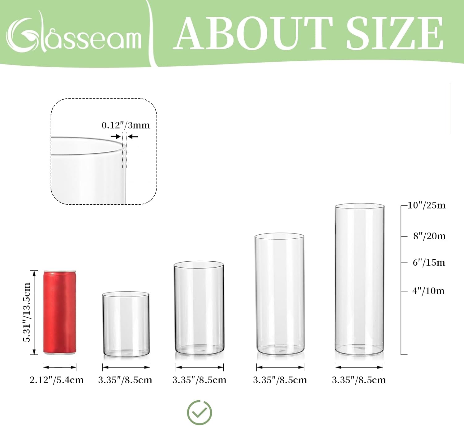 Glasseam Vasi Cilindrici Trasparenti per Fiori - immagine 5