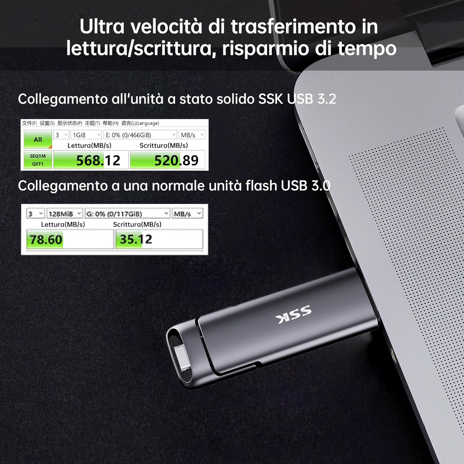 Ssk SSD Esterno Portatile 512GB Dual USB 3.2 Gen 2 - immagine 3