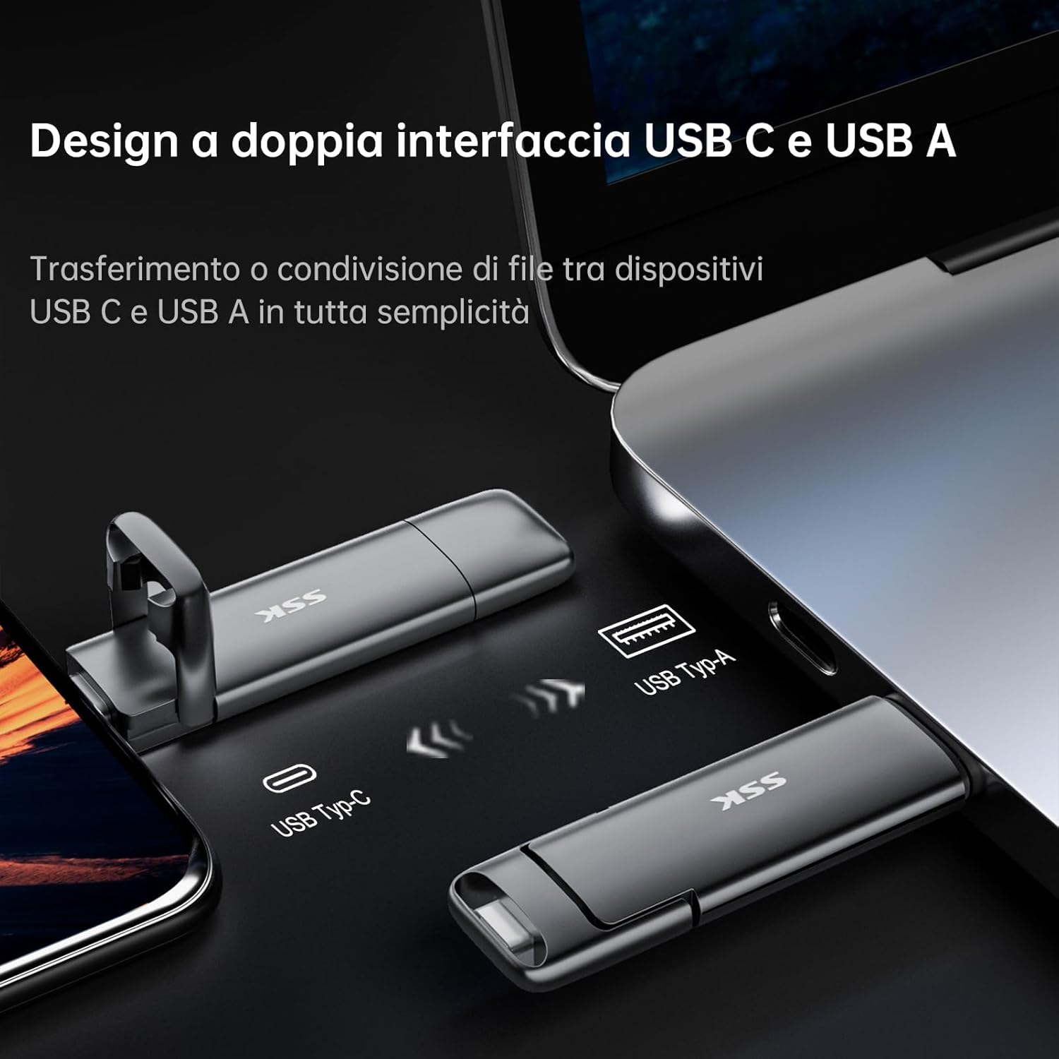 Ssk SSD Esterno Portatile 512GB Dual USB 3.2 Gen 2 - immagine 4