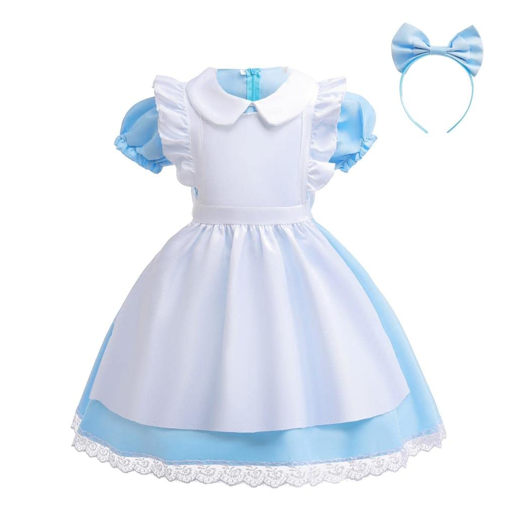 Lito Angels Vestito Costume Alice nel paese delle Meraviglie con Grembiule Bianco e Cerchio per Capelli per Bambina Taglia 2 a 14 anni, Blu