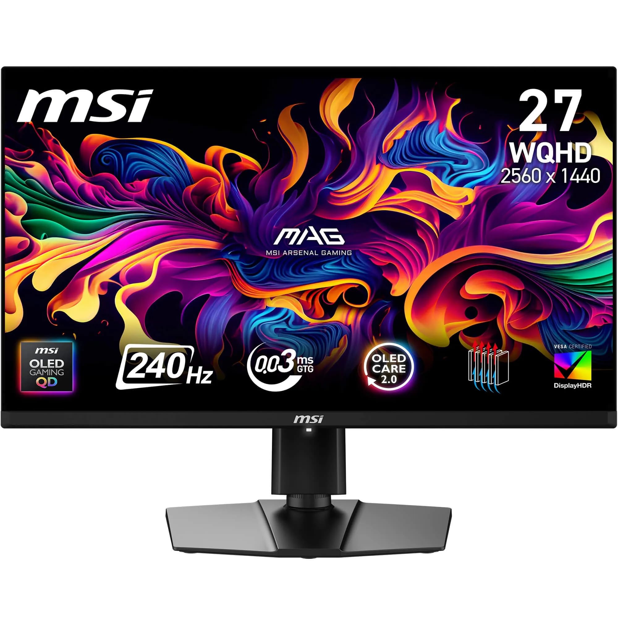 MSI MAG 271QP QD-OLED X24 – Monitor da Gaming 27" WQHD, 2560 × 1440, Quantum Dot OLED, 240Hz, 0,03ms, DisplayHDR True Black 400, G-SYNC Compatible, HDMI 2.1, DP 1.4a, Supporto Inclinabile/Regolabile