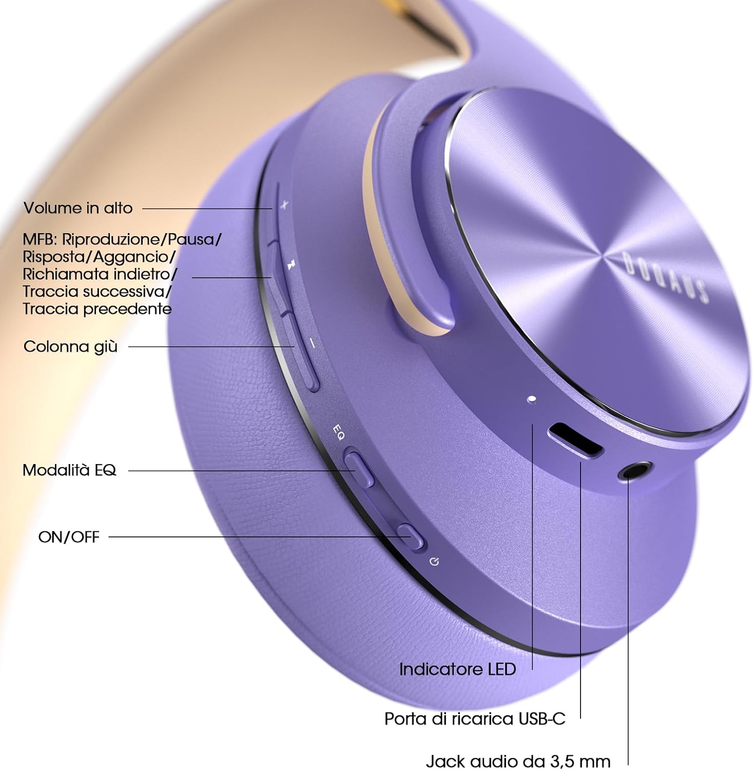 Doqaus Cuffie Bluetooth Wireless Over Ear 90h, Viola - immagine 6